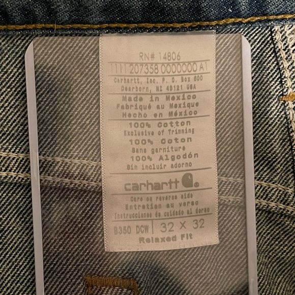 Carhartt Blue Jeans Relaxed Fit Mens 32x31 RN14806 Dark Wash Denim - Picture 9 of 10